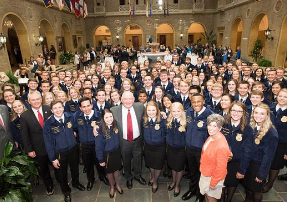 USDA Secretary Sonny Perdue; Senators Joni Ernst and James Comer; and Congressmen Mike Conaway and Frank Lucas and FFA 2017 State Presidents’ Conference officers
