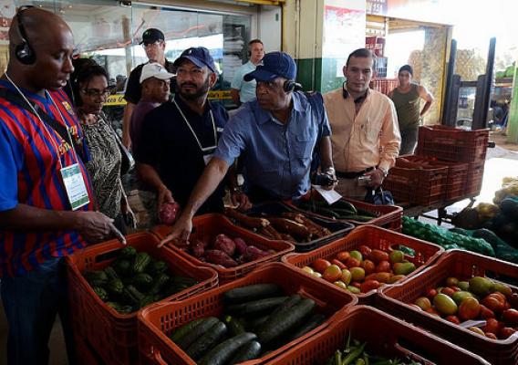 The MIOA members also toured the local wholesale market, Centrais de Abastecimento do Distrito Federal S.A (CEASA-DF), in Brasilia, Brazil. Dr. Luis Palmer, Chief of the International Reports Section of AMS Fruit and Vegetable Programs Market News (second from right with blue shirt) tours the market with MIOA members. Photo Courtesy of Francisco Stuckert, CONAB.