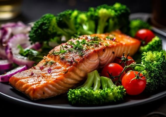 Salmon and broccoli on a plate