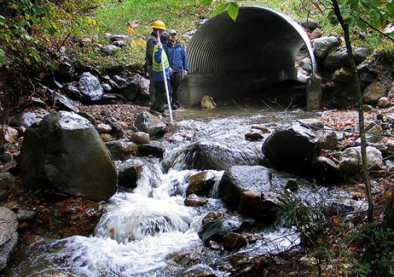 A newly constructed stream simulation culvert on the George Washington National Forest. (Photo by U.S. Forest Service.)