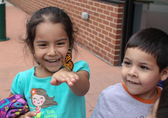 Children enjoying a Monarch Butterfly during a community event in Chicago